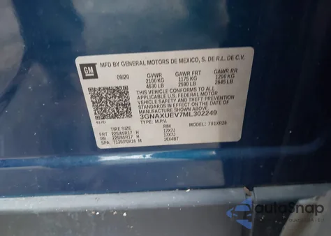 2021 Chevrolet Equinox Awd Lt z USA, uszkodzony, nr VIN 3GNAXUEV7ML302249